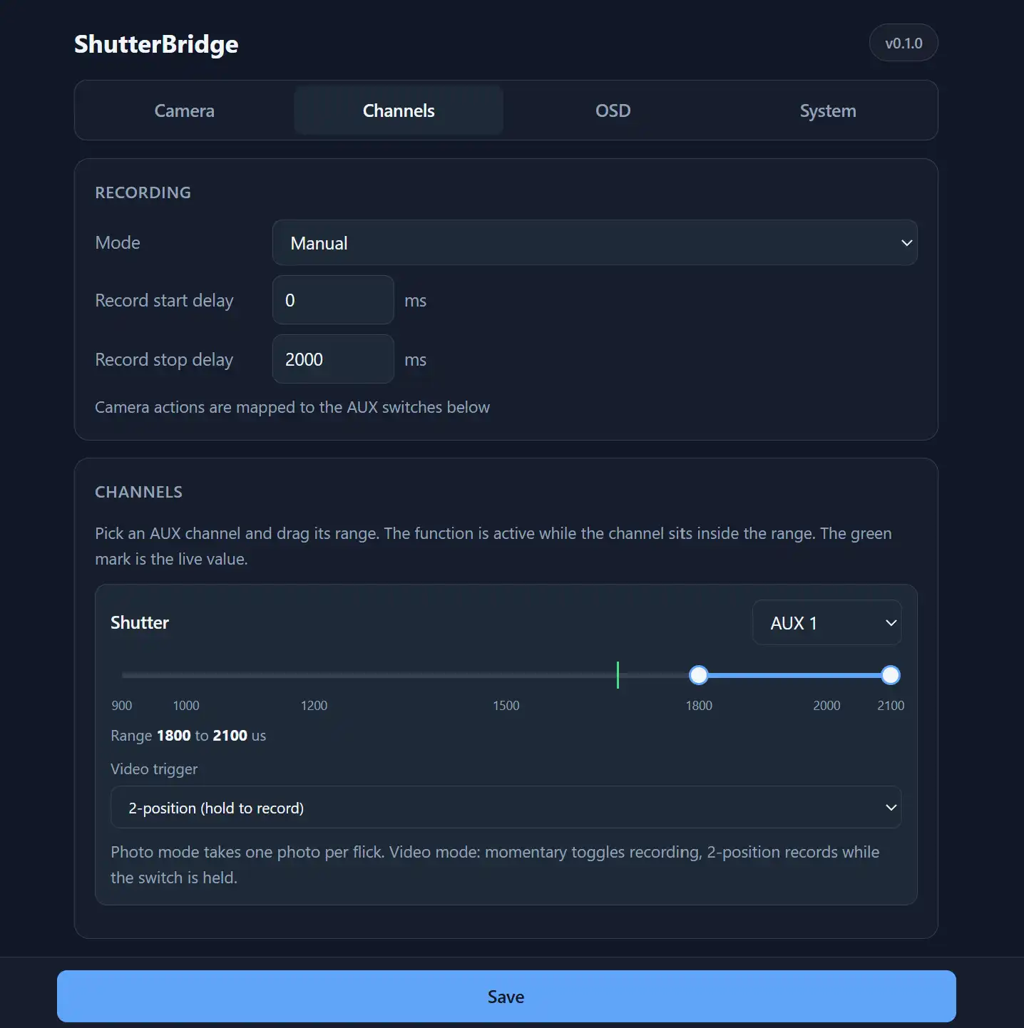 Channels tab