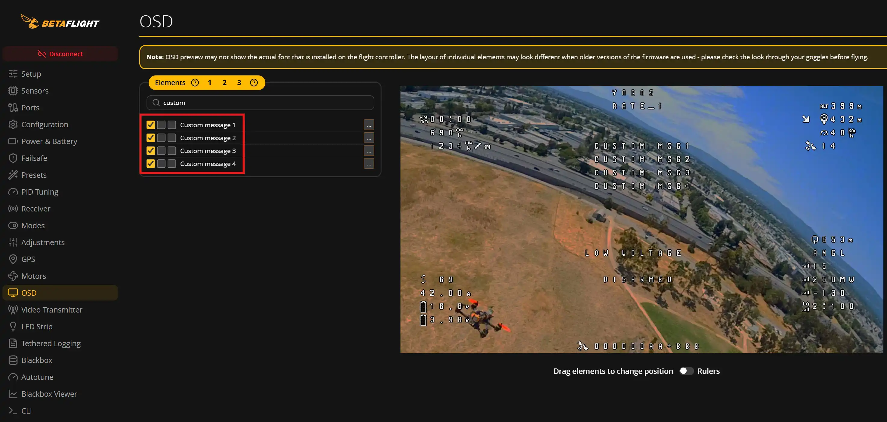 OSD tab setup